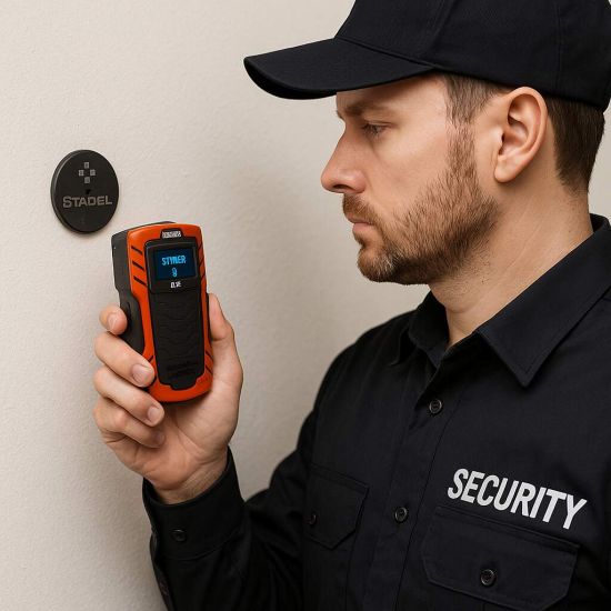 Agent de sécurité qui bip avec le contrôleur de rondes
