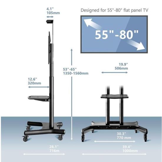 Support TV Universel Pivotant Et Réglable En Hauteur – 40 à 86 Pouces, Charge Max 66 Kg, Rotation ±55°