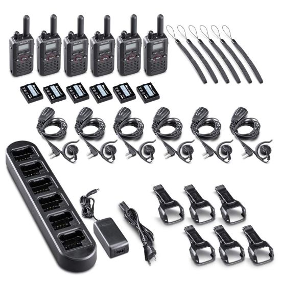 Pack de 6 complet avec chargeur multiple, batterie, oreillette confort vox, clip ceinture, dragonne