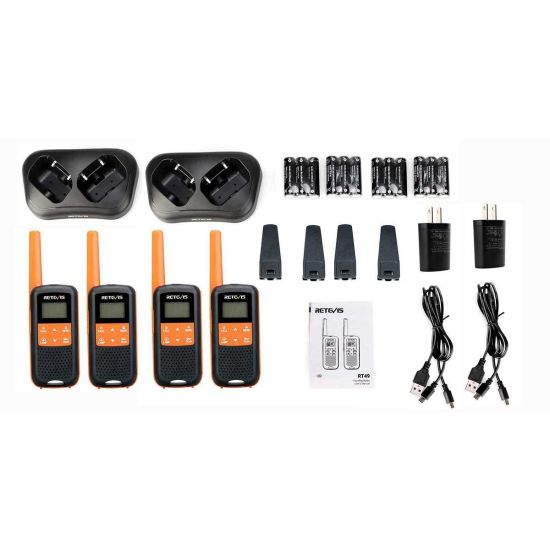 Pack de 4 Retevis RT649 - talkies-walkies sans licence PMR446, batterie à piles, IP65 étanche - boite