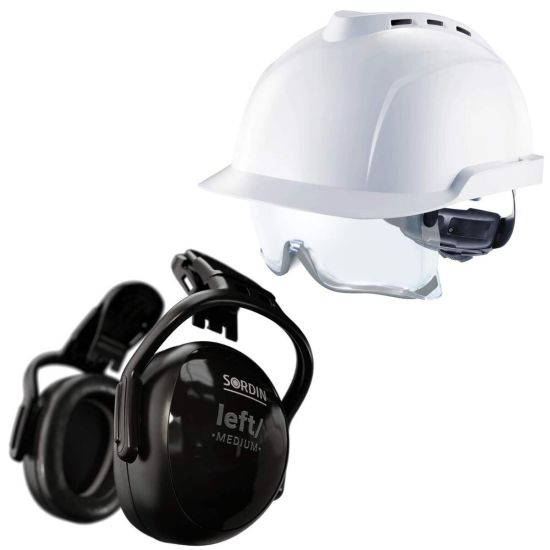 Pack casque de chantier et protection auditive + lampe frontale