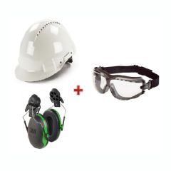 Pack casque de chantier et protection auditive + lunettes hybrides