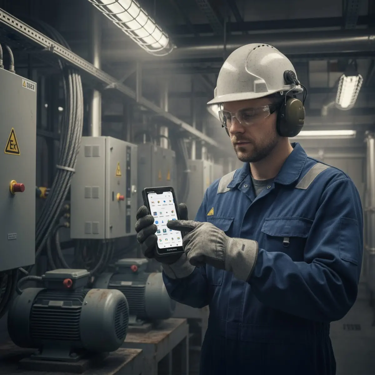 Technicien utilisant le smart-ex 203 sur site à risque explosif