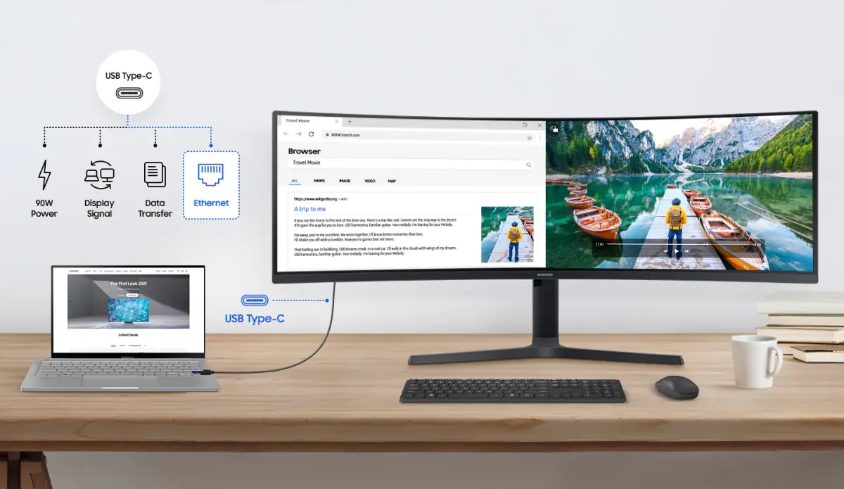 Samsung S49C950 - Connexion USB-C et LAN