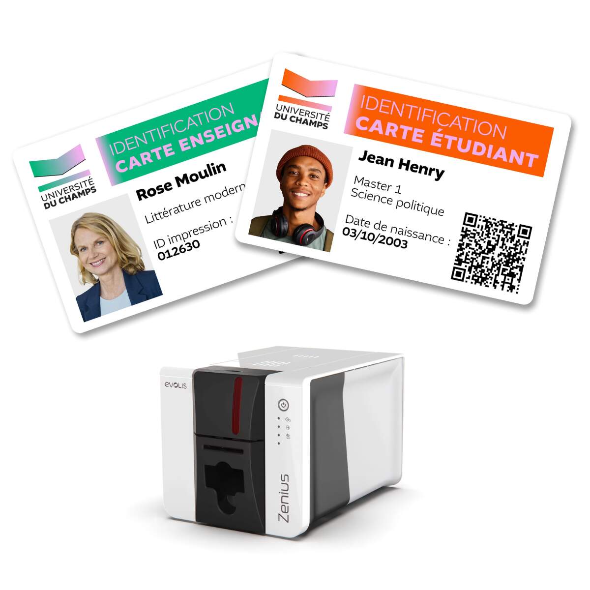 Exemple d'impression cartes PVC étudiants, enseignants, professionnels