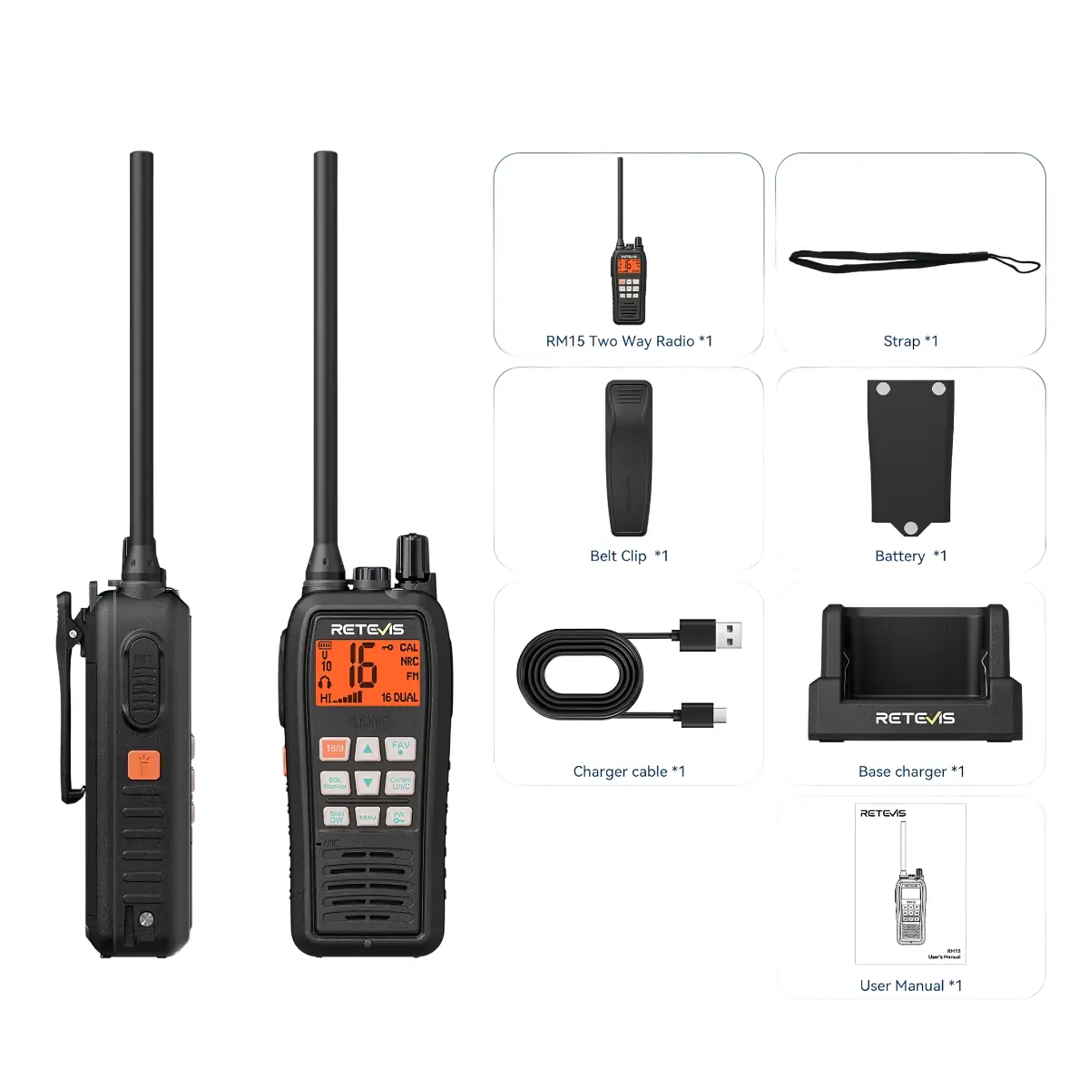 RETEVIS RM 15 Radio Marine 6W autorisée pour la mer et les fleuves