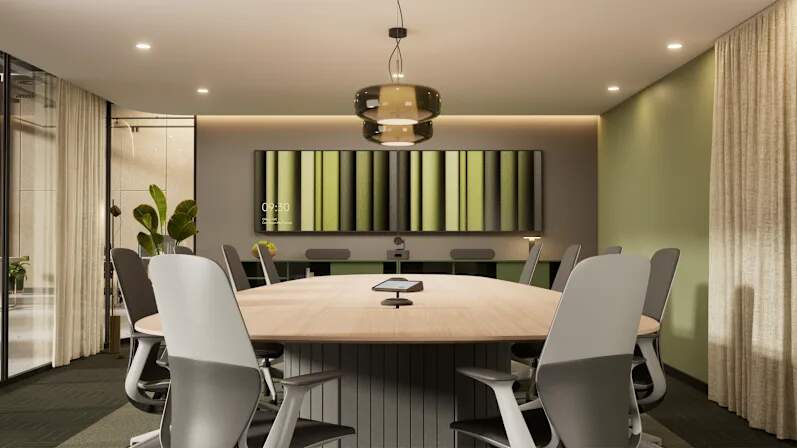 Salle de réunion équipée de la Logitech Rally AI Camera Pro en situation