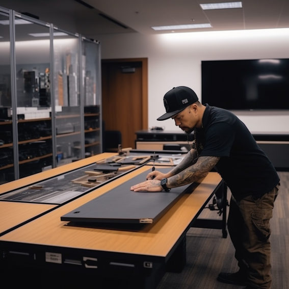 Salle visio montage sur site de mobilier